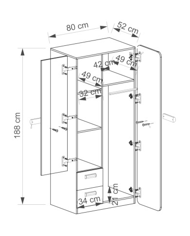 Szafa młodzieżowa, dwudrzwiowa Lorento L1, z drzwiami i szufladami, biały brylantowy/ dąb nash, DOLMAR Szafa młodzieżowa, dwudrzwiowa Lorento L1, z drzwiami i szufladami, biały brylantowy/ dąb nash, DOLMAR