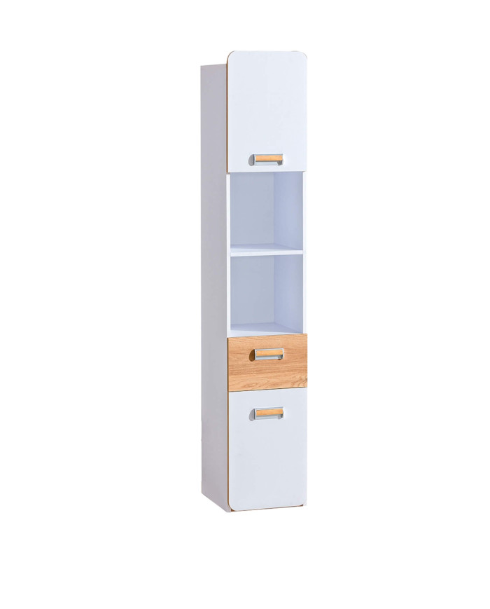 Regał Lorento L3, z szufladą, drzwiami i półkami, biały brylantowy/ dąb nash, DOLMAR