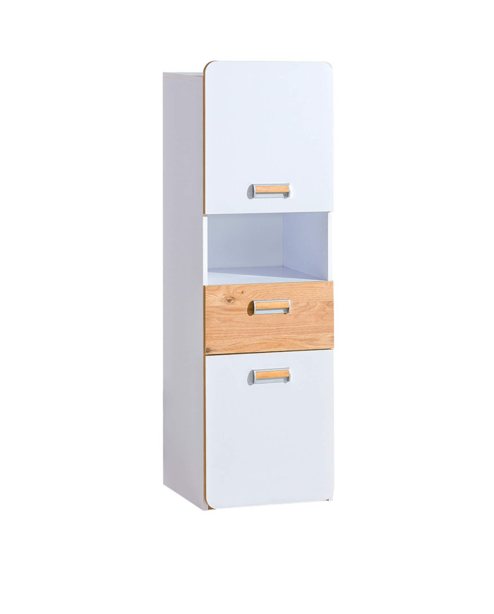 Regał niski Lorento L4, z szufladą, drzwiami i półkami, biały brylantowy/ dąb nash, DOLMAR