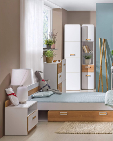 Regał szeroki Lorento L5, z drzwiami i wnęką, biały brylantowy/ dąb nash, DOLMAR Regał szeroki Lorento L5, z drzwiami i wnęką, biały brylantowy/ dąb nash, DOLMAR