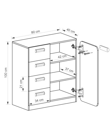 Komoda Lorento L6, z drzwiami i szufladami, biały brylantowy/ dąb nash, DOLMAR Komoda Lorento L6, z drzwiami i szufladami, biały brylantowy/ dąb nash, DOLMAR