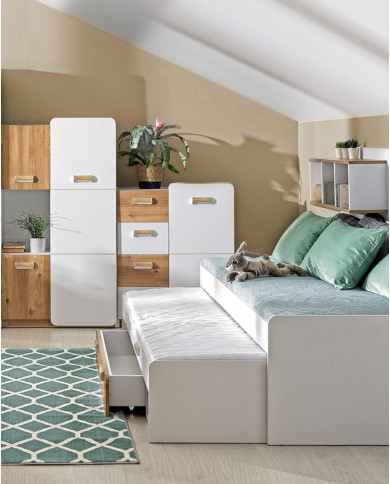 Komoda Lorento L6, z drzwiami i szufladami, biały brylantowy/ dąb nash, DOLMAR Komoda Lorento L6, z drzwiami i szufladami, biały brylantowy/ dąb nash, DOLMAR