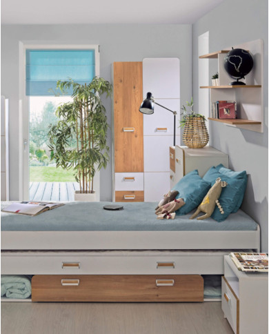 Biurko Lorento L10, z szafką, półką wysuwaną i szufladą, biały brylantowy/ dąb nash, DOLMAR