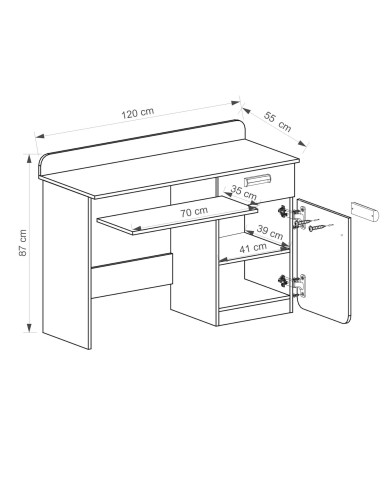 Biurko Lorento L10, z szafką, półką wysuwaną i szufladą, biały brylantowy/ dąb nash, DOLMAR