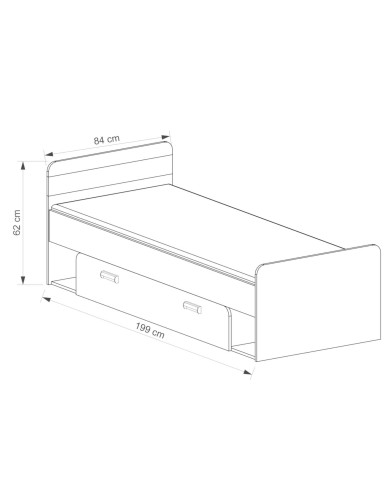 Łóżko Lorento L13, z szufladą, stelażem i wnękami, 80x195 cm, biały brylantowy/ dąb nash, DOLMAR Łóżko Lorento L13, z szufladą, stelażem i wnękami, 80x195 cm, biały brylantowy/ dąb nash, DOLMAR