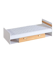 Łóżko Lorento L13, z szufladą, stelażem i wnękami, 80x195 cm, biały brylantowy/ dąb nash, DOLMAR