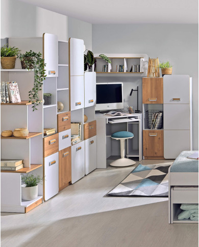 Łóżko Lorento L13, z szufladą, stelażem i wnękami, 80x195 cm, biały brylantowy/ dąb nash, DOLMAR Łóżko Lorento L13, z szufladą, stelażem i wnękami, 80x195 cm, biały brylantowy/ dąb nash, DOLMAR