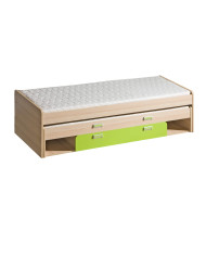 Łóżko podwójne Lorento L16, z szufladą , stelażem i wnękami, 80x195 cm, 80x200 cm, jesion coimbra/ zieleń limonki, DOLMAR