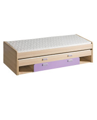 Łóżko podwójne Lorento L16, z szufladą , stelażem i wnękami, 80x195 cm, 80x200 cm, jesion coimbra/ fiolet, DOLMAR