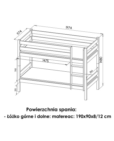 Łóżko piętrowe Olaf, 2 stelaże, 2 miejsca do spania o pow. 90x190 cm, antracyt, DOLMAR Łóżko piętrowe Olaf, 2 stelaże, 2 miejsca do spania o pow. 90x190 cm, antracyt, DOLMAR