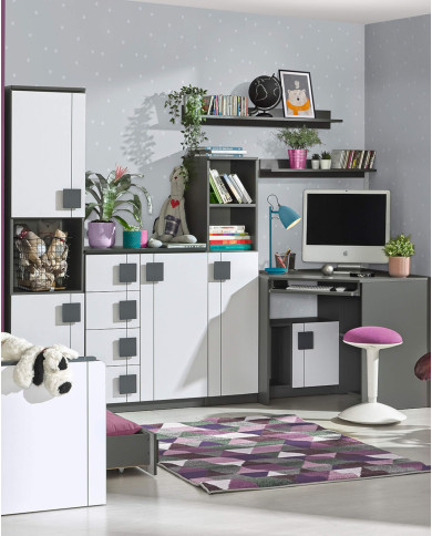 Komoda Gumi G3, z drzwiami i szufladami, biały brylantowy/ antracyt, DOLMAR Komoda Gumi G3, z drzwiami i szufladami, biały brylantowy/ antracyt, DOLMAR