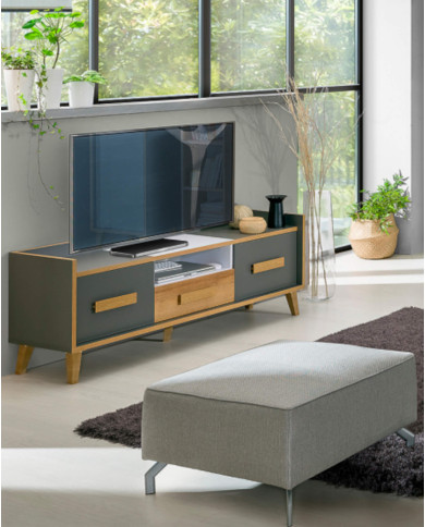 Szafka RTV Werso W7, z drzwiami, szufladą i wnęką, antracyt/ biały brylantowy/ riviera, DOLMAR Szafka RTV Werso W7, z drzwiami, szufladą i wnęką, antracyt/ biały brylantowy/ riviera, DOLMAR