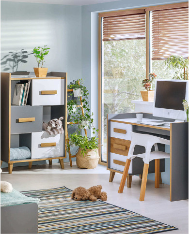 Szafka nocna Werso W11, z szufladą i wnęką, antracyt/ biały brylantowy/ riviera, DOLMAR Szafka nocna Werso W11, z szufladą i wnęką, antracyt/ biały brylantowy/ riviera, DOLMAR