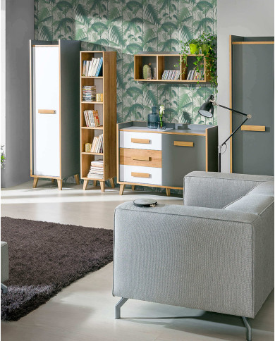 Szafka nocna Werso W11, z szufladą i wnęką, antracyt/ biały brylantowy/ riviera, DOLMAR Szafka nocna Werso W11, z szufladą i wnęką, antracyt/ biały brylantowy/ riviera, DOLMAR