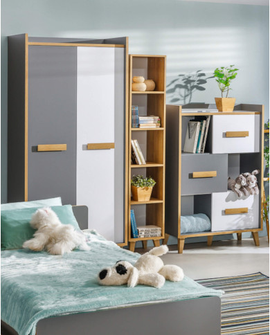 Szafka nocna Werso W11, z szufladą i wnęką, antracyt/ biały brylantowy/ riviera, DOLMAR Szafka nocna Werso W11, z szufladą i wnęką, antracyt/ biały brylantowy/ riviera, DOLMAR