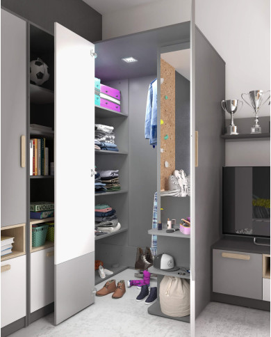 Szafa młodzieżowa - garderoba POK PO-00L, 2-drzwiowa, lewa, oświetlenie wewnętrzne, LENART Szafa młodzieżowa - garderoba POK PO-00L, 2-drzwiowa, lewa, oświetlenie wewnętrzne, LENART