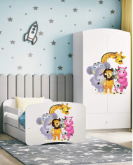 Łóżko młodzieżowe Babydreams, 80x180 cm, szuflada, stelaż, materac, barierką, zoo, KOCOT KIDS