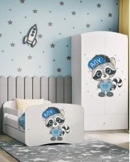 Łóżko młodzieżowe Babydreams, 80x180 cm, szuflada, stelaż, materac, barierka, szop, KOCOT KIDS