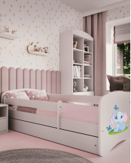 Łóżko młodzieżowe Babydreams, 80x180 cm, szuflada, stelaż, materac, barierką, słonik, KOCOT KIDS