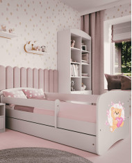 Łóżko młodzieżowe Babydreams, 80x180 cm, szuflada, stelaż, materac, barierka, miś i motylki, KOCOT KIDS