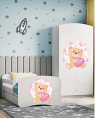 Łóżko młodzieżowe Babydreams, 80x180 cm, szuflada, stelaż, materac, barierka, miś i motylki, KOCOT KIDS