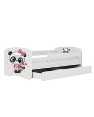 Łóżko młodzieżowe Babydreams, 80x180 cm, szuflada, stelaż, materac, barierką, panda, KOCOT KIDS