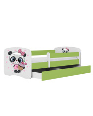 Łóżko młodzieżowe Babydreams, 80x180 cm, szuflada, stelaż, materac, barierką, panda, KOCOT KIDS