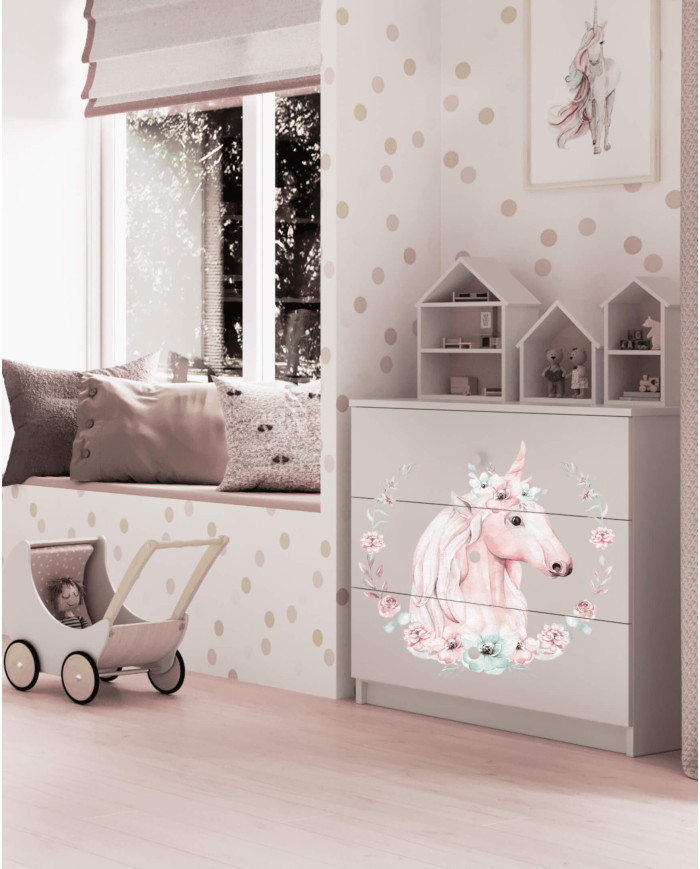 Komoda młodzieżowa Babydreams, szuflady, konik-jednorożec, KOCOT KIDS