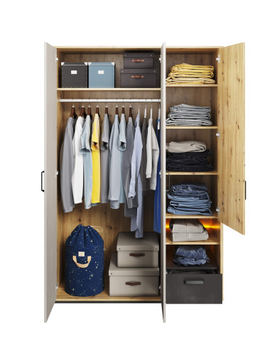 Szafa Qubic QB-02, 3-drzwiowa, szuflada, wnęka, oświetlenie, LENART