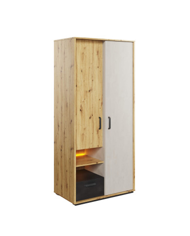 Szafa Qubic QB-03, 2-drzwiowa, szuflada, wnęka, oświetlenie, LENART