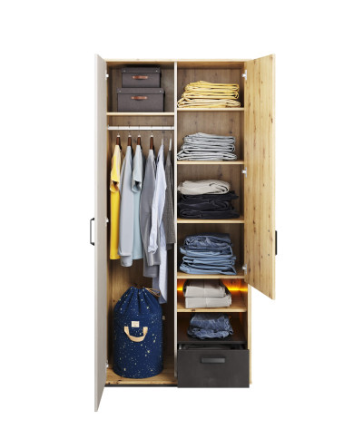 Szafa Qubic QB-03, 2-drzwiowa, szuflada, wnęka, oświetlenie, LENART