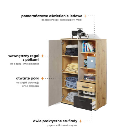 Szafka Qubic QB-05, drzwi, szuflady, wnęka, oświetlenie, LENART Szafka Qubic QB-05, drzwi, szuflady, wnęka, oświetlenie, LENART
