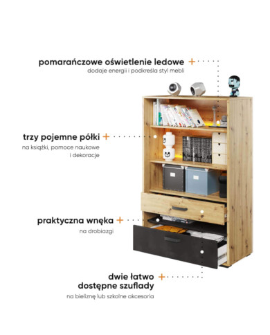 Regał Qubic QB-06, szuflady, półki, oświetlenie, LENART Regał Qubic QB-06, szuflady, półki, oświetlenie, LENART
