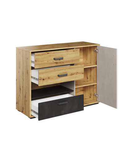 Komoda Qubic QB-07, drzwi, szuflady, wnęka, LENART