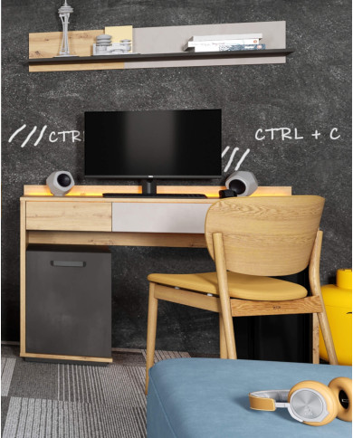 Biurko Qubic QB-08, drzwi, szuflady, wnęka, oświetlenie, LENART