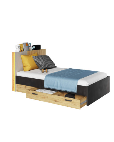 Łóżko Qubic QB-12, 90x200 cm, szuflada, stelaż, oświetlenie, LENART