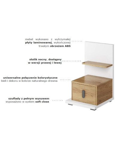 Stolik nocny Simi MS-08P, szuflada, półka, LENART