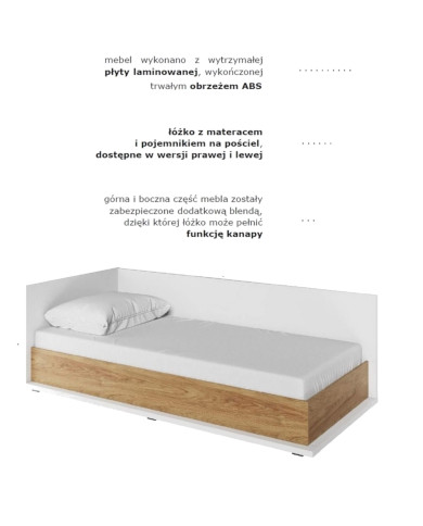 Łóżko, tapczan Simi MS-09 L, 90x200 cm, pojemnik, stelaż, materac, LENART Łóżko, tapczan Simi MS-09 L, 90x200 cm, pojemnik, stelaż, materac, LENART