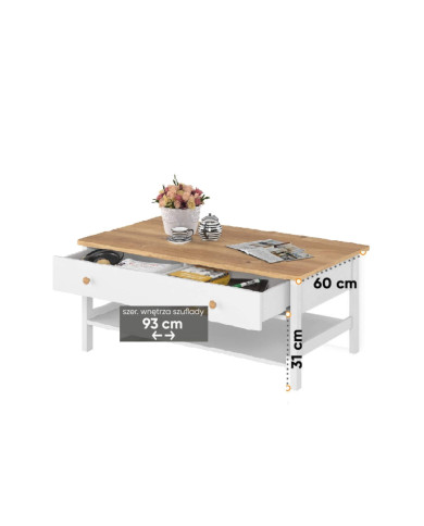 Stolik kawowy Story SO-15,  szuflada, półka, LENART