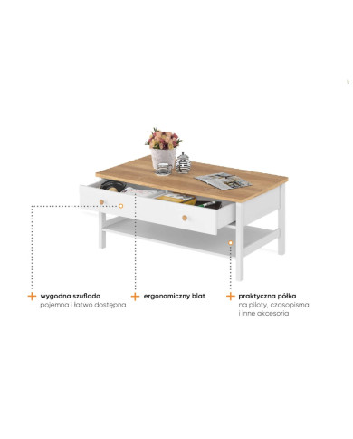 Stolik kawowy Story SO-15,  szuflada, półka, LENART