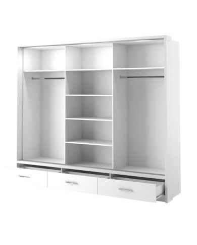 Szafa przesuwna, 250 cm, AR-01P-3L ARTI, 3-drzwiowa, lustra, szuflady, oświetlenie, biała, LENART Szafa przesuwna, 250 cm, AR-01P-3L ARTI, 3-drzwiowa, lustra, szuflady, oświetlenie, biała, LENART