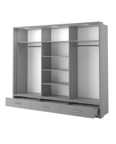 Szafa przesuwna, 250 cm, AR-01P ARTI, 3-drzwiowa, lustro, szuflady, oświetlenie, szara, LENART Szafa przesuwna, 250 cm, AR-01P ARTI, 3-drzwiowa, lustro, szuflady, oświetlenie, szara, LENART