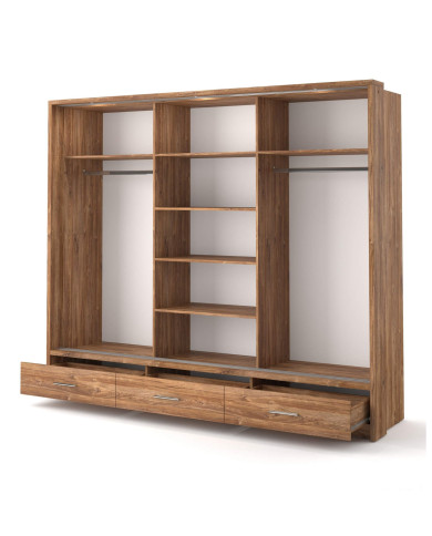 Szafa przesuwna, 250 cm, AR-01P ARTI, 3-drzwiowa, lustro, szuflady, oświetlenie, dąb styrling, LENART Szafa przesuwna, 250 cm, AR-01P ARTI, 3-drzwiowa, lustro, szuflady, oświetlenie, dąb styrling, LENART
