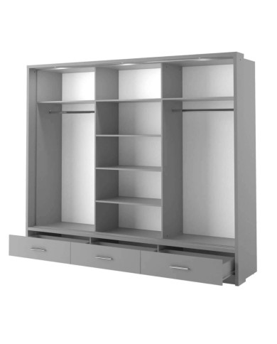 Szafa przesuwna, 250 cm, AR-01P-3L ARTI, 3-drzwiowa, lustra, szuflady, oświetlenie, szara, LENART Szafa przesuwna, 250 cm, AR-01P-3L ARTI, 3-drzwiowa, lustra, szuflady, oświetlenie, szara, LENART