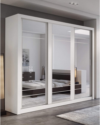Szafa przesuwna, 250 cm, AR-02 ARTI, 3-drzwiowa, lustra, biała, LENART Szafa przesuwna, 250 cm, AR-02 ARTI, 3-drzwiowa, lustra, biała, LENART