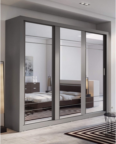 Szafa przesuwna, 250 cm, AR-02 ARTI, 3-drzwiowa, lustra, szara, LENART Szafa przesuwna, 250 cm, AR-02 ARTI, 3-drzwiowa, lustra, szara, LENART