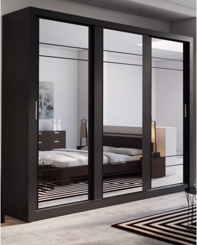 Szafa przesuwna, 250 cm, AR-02 ARTI , 3-drzwiowa, lustra, czarna, LENART Szafa przesuwna, 250 cm, AR-02 ARTI , 3-drzwiowa, lustra, czarna, LENART