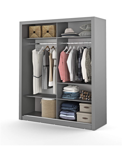 Szafa przesuwna, 180 cm, AR-03 ARTI, 2-drzwiowa, lustra, szara, LENART Szafa przesuwna, 180 cm, AR-03 ARTI, 2-drzwiowa, lustra, szara, LENART