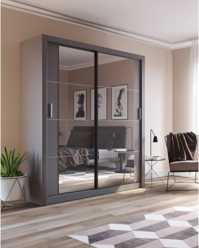 Szafa przesuwna, 180 cm, AR-03 ARTI, 2-drzwiowa, lustra, szara, LENART Szafa przesuwna, 180 cm, AR-03 ARTI, 2-drzwiowa, lustra, szara, LENART