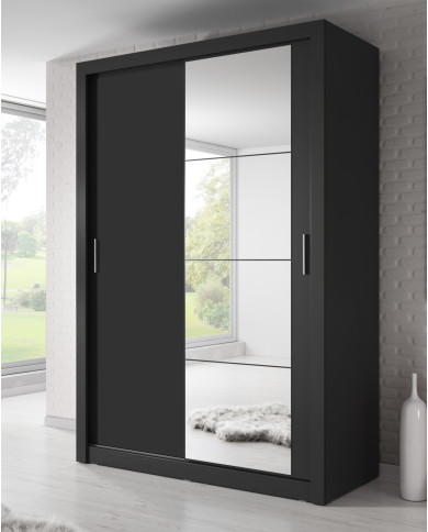 Szafa przesuwna, 150 cm, AR-04 ARTI, 2-drzwiowa, lustro, czarna, LENART Szafa przesuwna, 150 cm, AR-04 ARTI, 2-drzwiowa, lustro, czarna, LENART